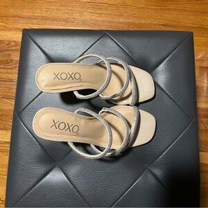 Pretty sandals from XOXO. Rhinestone bands. 3.5 inches wedges